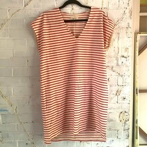Madewell Red and White Striped V-Neck Shift Dress